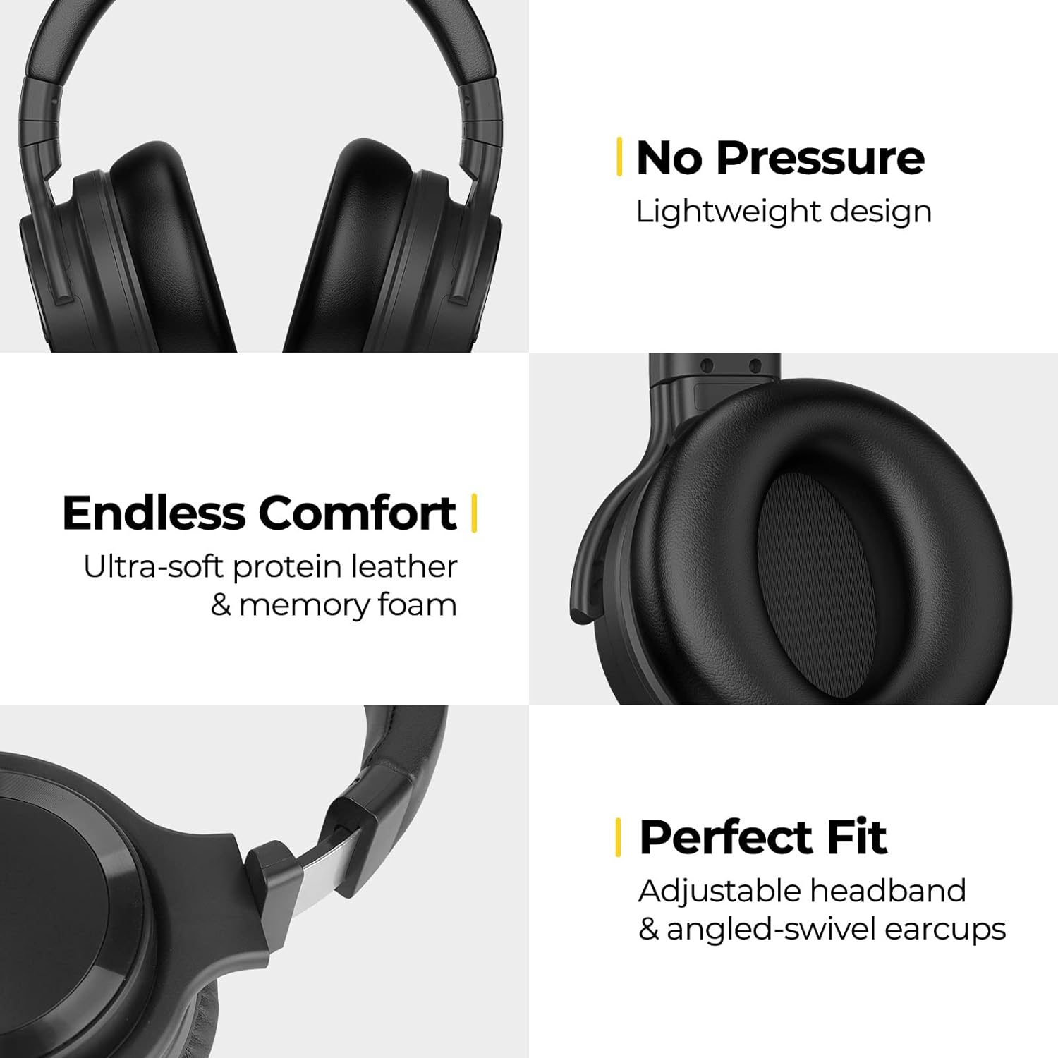 E7 Active Noise Cancelling Headphones Wireless 5.0 Bluetooth Headphones with Rich Bass Headphone cowinaudio Black 