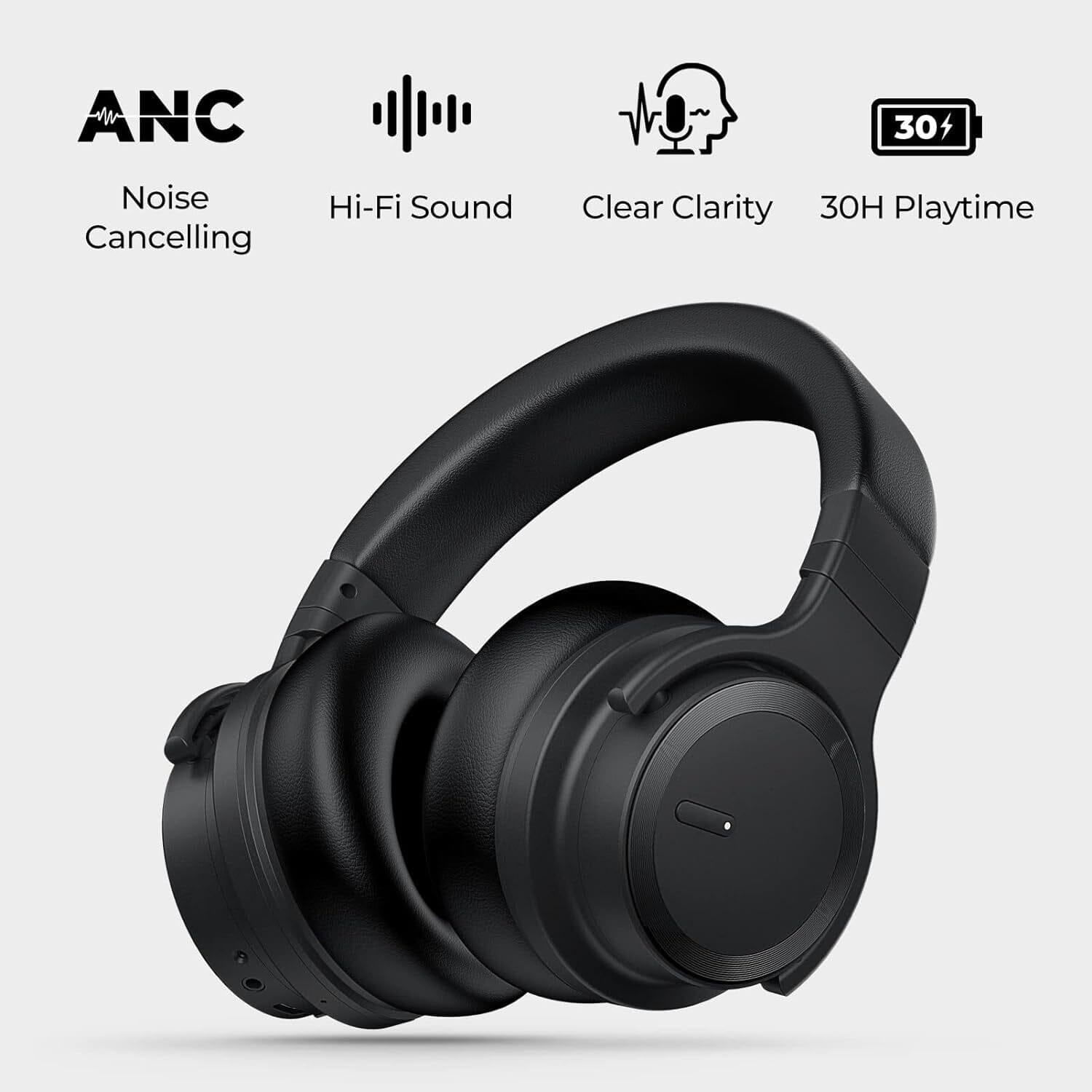 COWIN Bluetooth Headphones Active Noise Cancelling Headphones Wireless Headphones Over Ear with Mic Deep Bass, Comfortable Protein Earpads, 30 Hours Playtime for Travel/Work, Black Cowinaudio 