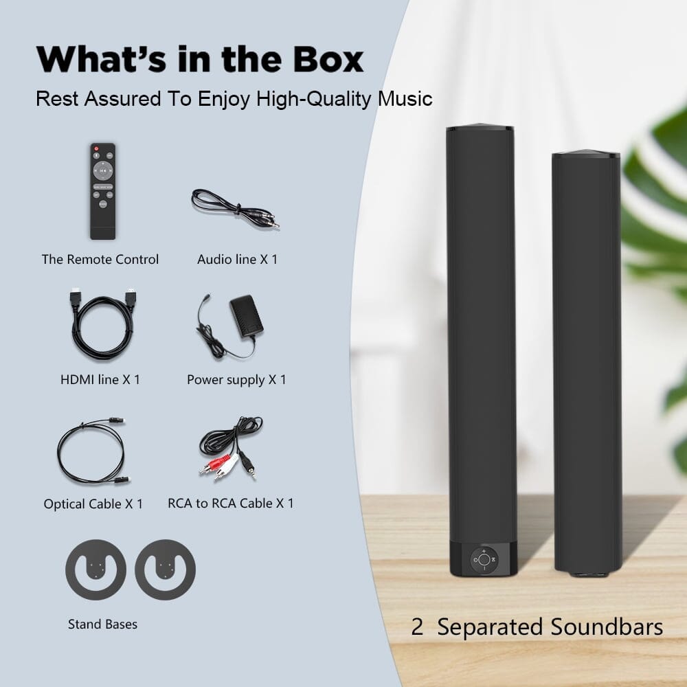 COWIN Sound Bar for TV 2 in 1 Separable Bluetooth Soundbar Home Theater Speakers with Arc/Optical/AUX Connect Cowinaudio 