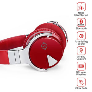 E7 Active Noise Cancelling Wireless Bluetooth Over-ear Headphones,Red Headphone Cowinaudio