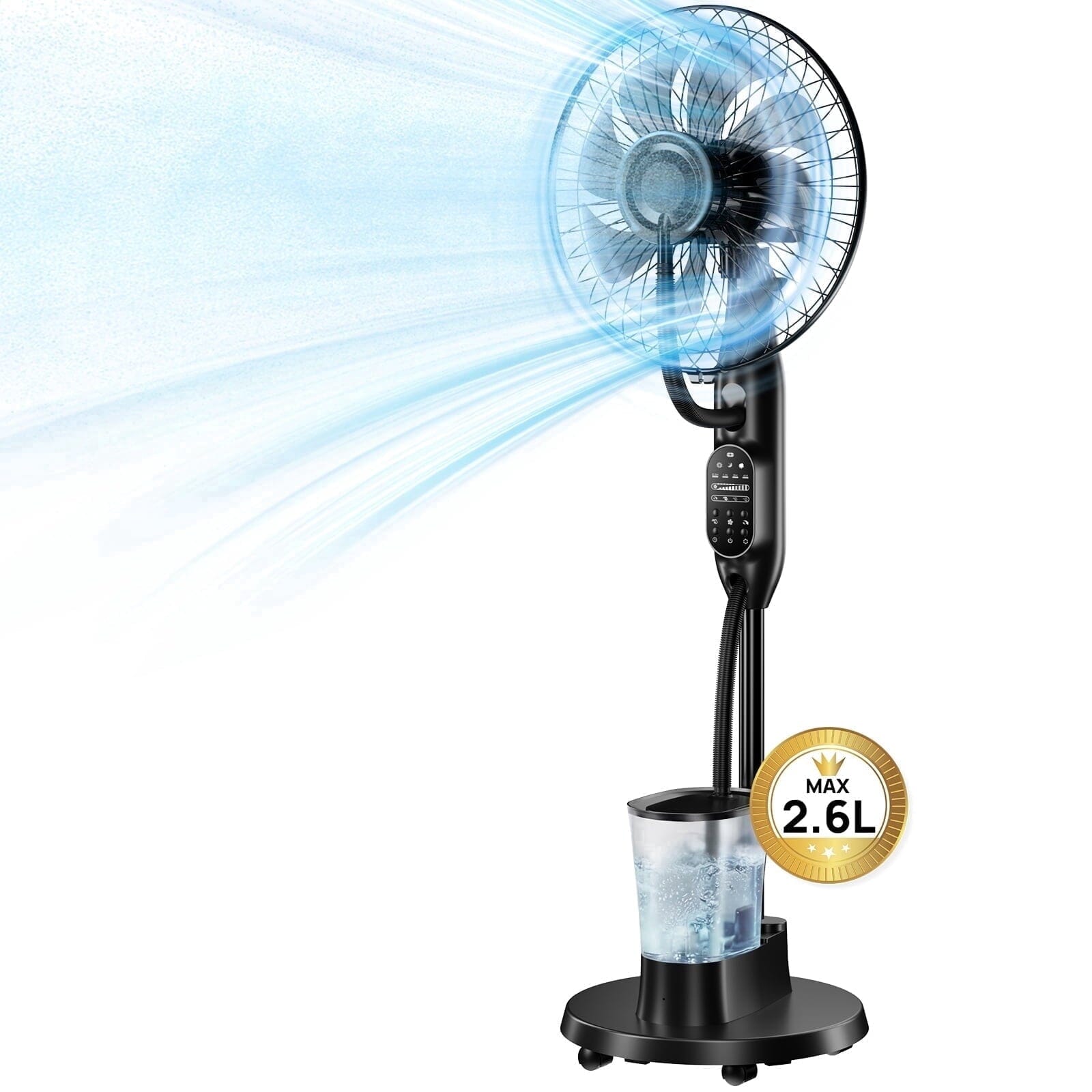 Pedestal Misting Fan, Mist Fan Mister Cooling Fan with 2.6L Large Water Tank, 9 Speeds Misting Standing Fan, Floor Fan with Remote for Home Bedroom Patio Outdoor Cowinaudio 