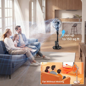 Pedestal Misting Fan, Mist Fan Mister Cooling Fan with 2.6L Large Water Tank, 9 Speeds Misting Standing Fan, Floor Fan with Remote for Home Bedroom Patio Outdoor Cowinaudio 