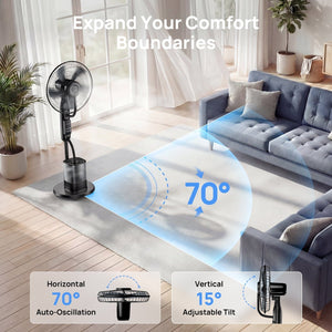 Pedestal Misting Fan, Mister Cooling Fan with 4L Large Water Tank, 5 Speeds 3 Modes Misting Standing Fan, Floor Fan with Remote for Home Bedroom Patio Outdoor Cowinaudio 