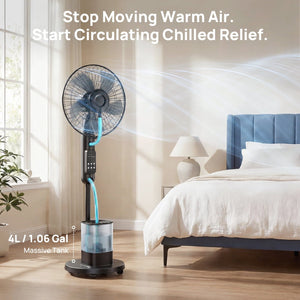 Pedestal Misting Fan, Mister Cooling Fan with 4L Large Water Tank, 5 Speeds 3 Modes Misting Standing Fan, Floor Fan with Remote for Home Bedroom Patio Outdoor Cowinaudio 