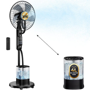 Pedestal Misting Fan, Mister Cooling Fan with 4L Large Water Tank, 5 Speeds 3 Modes Misting Standing Fan, Floor Fan with Remote for Home Bedroom Patio Outdoor Cowinaudio 