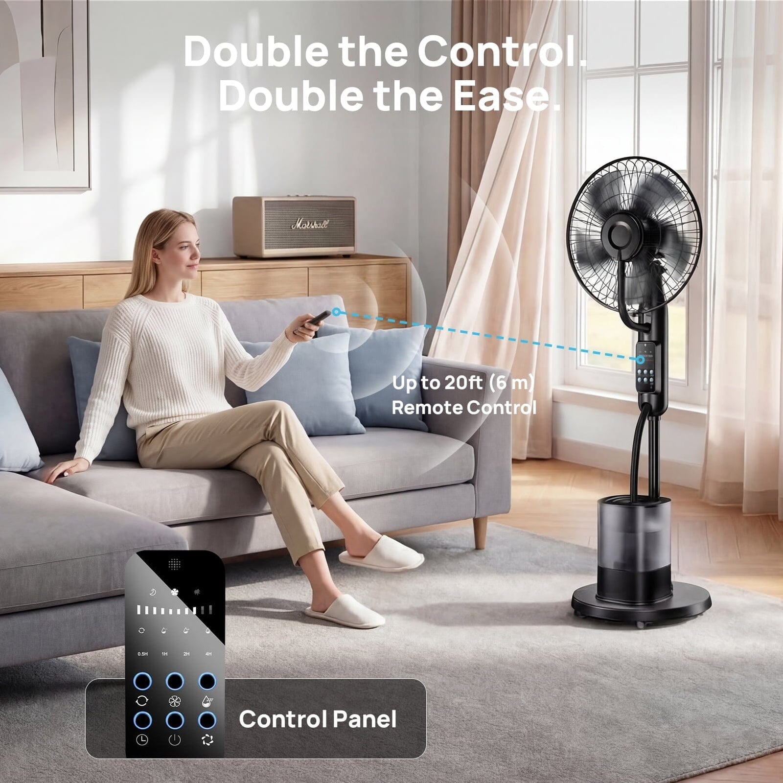 Pedestal Misting Fan, Mister Cooling Fan with 4L Large Water Tank, 5 Speeds 3 Modes Misting Standing Fan, Floor Fan with Remote for Home Bedroom Patio Outdoor Cowinaudio 