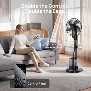 Pedestal Misting Fan, Mister Cooling Fan with 4L Large Water Tank, 5 Speeds 3 Modes Misting Standing Fan, Floor Fan with Remote for Home Bedroom Patio Outdoor Cowinaudio 