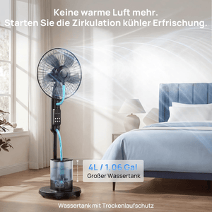 Standventilator mit Wasserkühlung, 2026 Upgrade 4L Wassertank Sprühnebel Ventilator, 7,5H Timer, 5 Geschw&3 Modi, Bodenventilator mit Fernbedienung,für Zuhause, Schlafzimmer, Büro, Terrasse Cowinaudio 