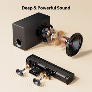 Upgraded Bluetooth Sound Bar for TV with Subwoofer, Deep Bass, ARC/Optical/AUX/Bluetooth Connect, Surround Sound System for PC/Gaming/Projectors/Gift Cowinaudio 