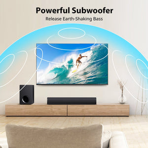 Upgraded Bluetooth Sound Bar for TV with Subwoofer, Deep Bass, ARC/Optical/AUX/Bluetooth Connect, Surround Sound System for PC/Gaming/Projectors/Gift Cowinaudio 