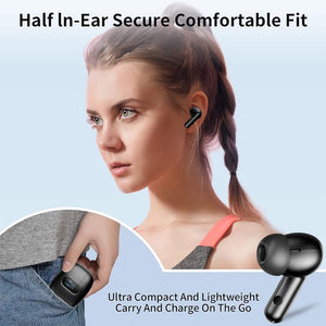 Wireless Earbuds Bluetooth Headphones, with LED Display Charging Case, Waterproof In-Ear Earphones with Mic for iPhone /Android /PC /Laptop, Black Cowinaudio 