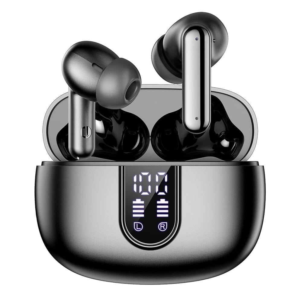 Wireless Earbuds Bluetooth Headphones, with LED Display Charging Case, Waterproof In-Ear Earphones with Mic for iPhone /Android /PC /Laptop, Black Cowinaudio 