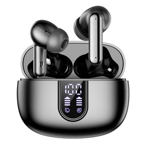 Wireless Earbuds Bluetooth Headphones, with LED Display Charging Case, Waterproof In-Ear Earphones with Mic for iPhone /Android /PC /Laptop, Black Cowinaudio 