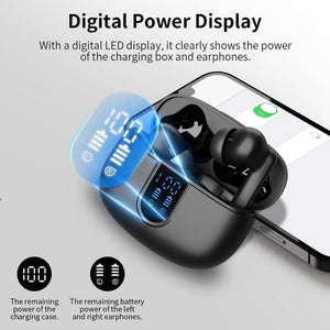 Wireless Earbuds Bluetooth Headphones, with LED Display Charging Case, Waterproof In-Ear Earphones with Mic for iPhone /Android /PC /Laptop, Black Cowinaudio 