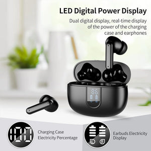Wireless Earbuds Bluetooth Headphones, with LED Display Charging Case, Waterproof In-Ear Earphones with Mic for iPhone /Android /PC /Laptop, Black Cowinaudio 